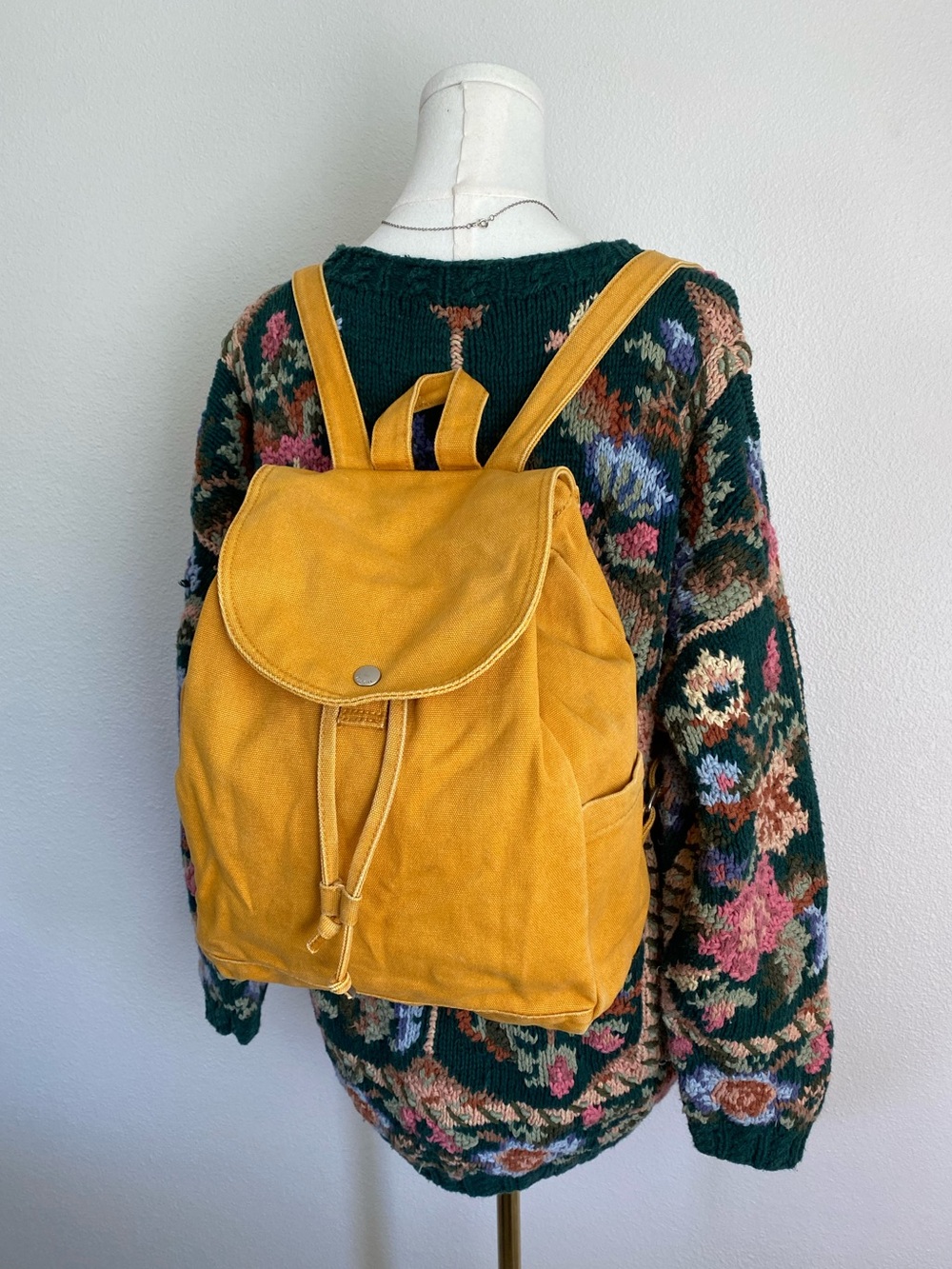 BAGGU Ochre Drawstring Backpack Canvas Tote Bag Travel Outdoors